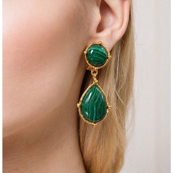 Sylvia Toledano  22kt Gold Plated Green Stone Clip On Earring - Picture 3 of 3